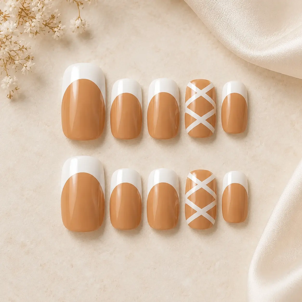 Caramel French Crisscross Set press-on nails