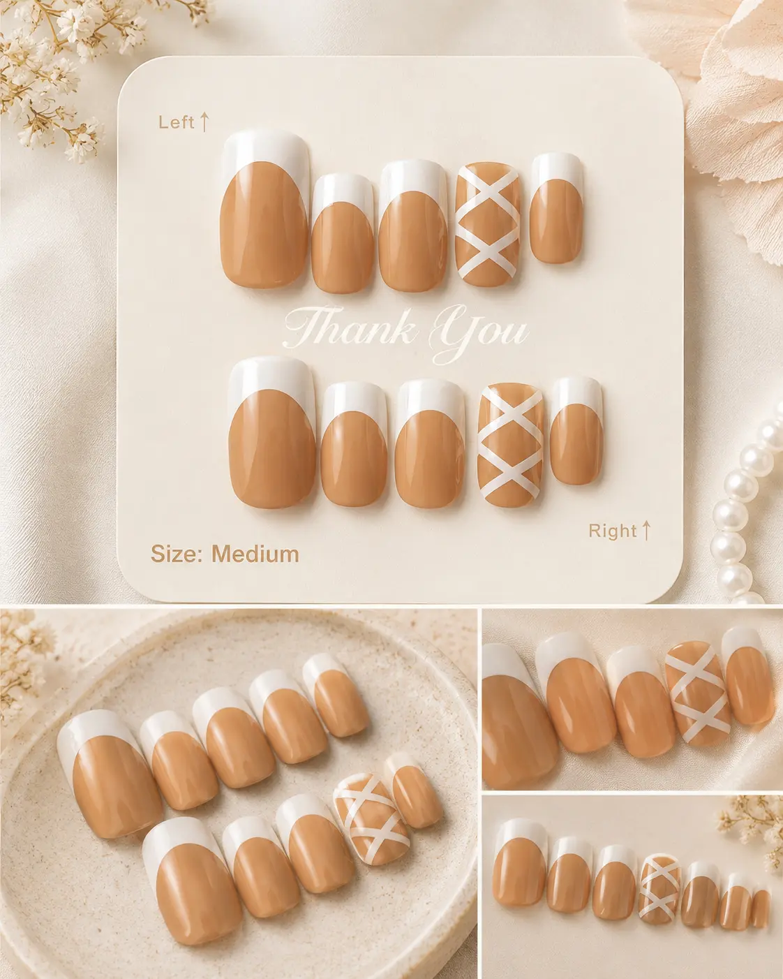 Caramel French Crisscross Set press-on nails
