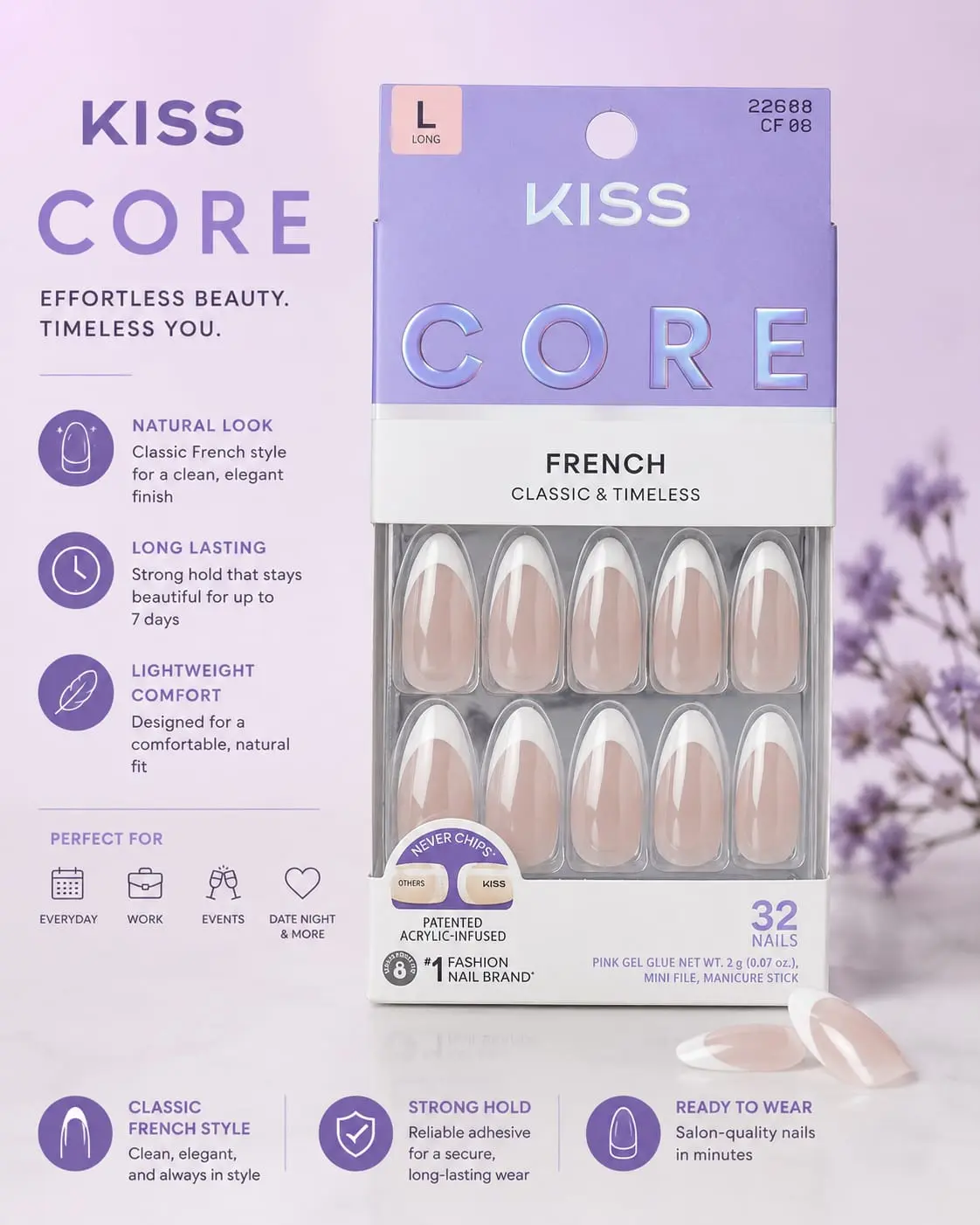 KISS CORE Classic French Long Set press-on nails