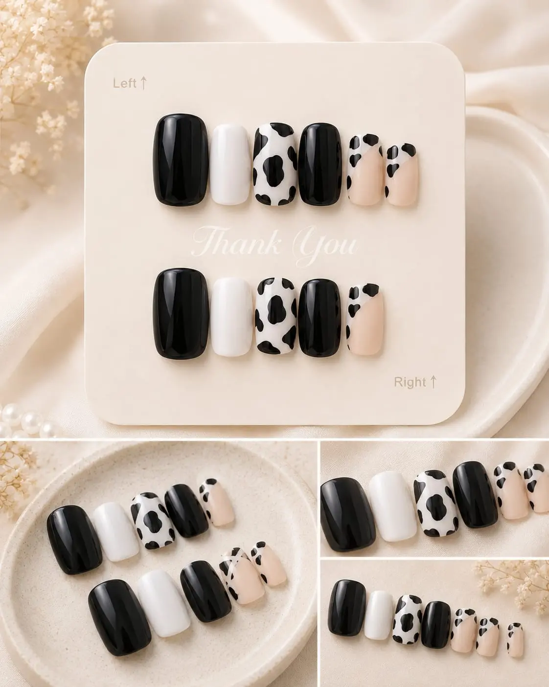 Midnight Cow Print Set press-on nails