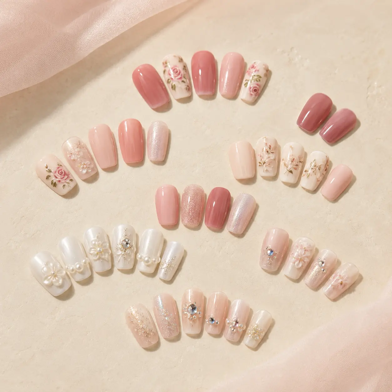 Mystery Assorted Set press-on nails arranged without packaging
