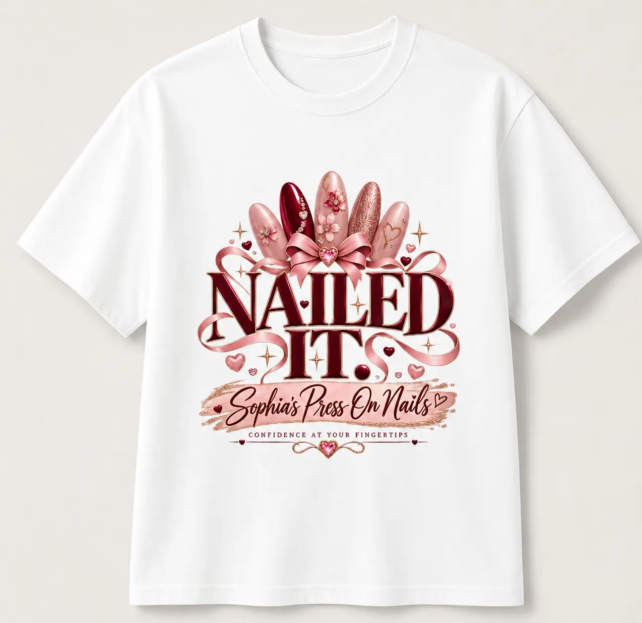 Sophia's Nailed It white graphic T-shirt